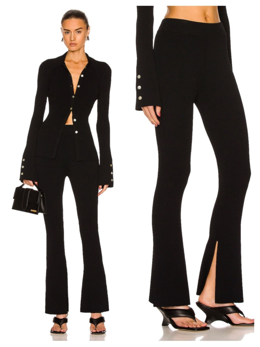 Le Ore Rimini Pants Black Medium Ribbed Knit Flare